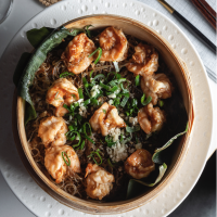 LANGOSTINO AL AJILLO CON FIDEOS TRANSPARENTES